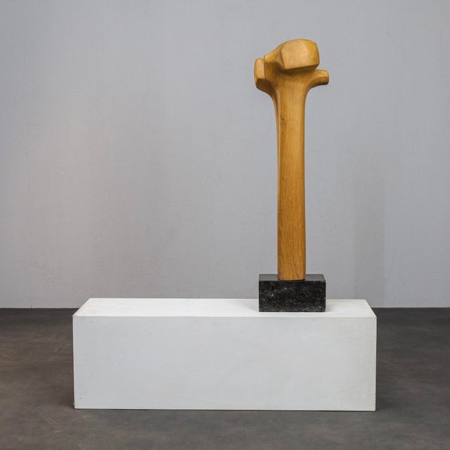 Abstract Biomorphic Sculpture in Carved Wood and Stone, 1970s For Sale - Image 4 of 9