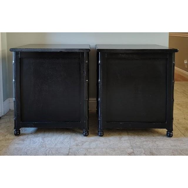 A Pair of Faux Bamboo Nightstands Black For Sale - Image 9 of 11
