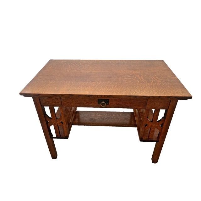 Gorgeous Antique Mission Arts and Crafts Desk, Dovetail Jointed Drawer, Quarter Sawed Tiger Oak construction, Bottom and...