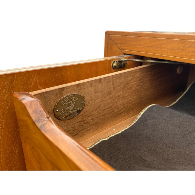 Baker Mid Century Chinoiserie Figured Walnut Brass Mounted Credenza Sideboard For Sale In Miami - Image 6 of 18