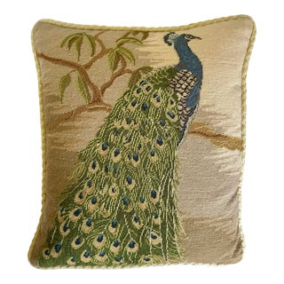 Vintage Needlepoint Peacock Accent Pillow For Sale