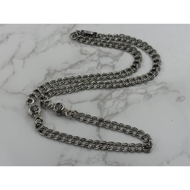 Vintage Givenchy Crystal Station Necklace in Silver Tone With Rhinestones For Sale - Image 9 of 9