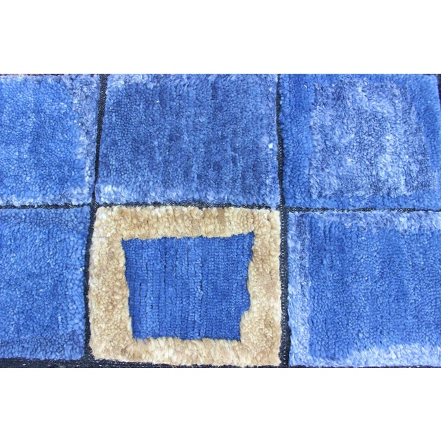 Blue Piled Modern Scandinavian/Swedish Geometric Design Rug in Blues and Gold Color For Sale - Image 8 of 11