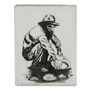 1972 Prospector Gold Panning Etching For Sale