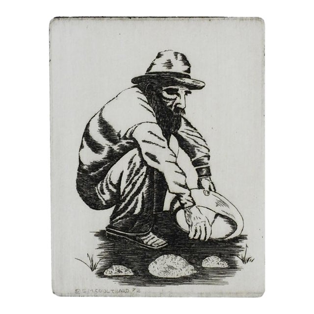 1972 Prospector Gold Panning Etching For Sale