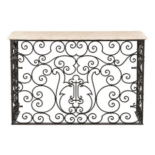 Decorative Unique Iron Console With Travertine Top For Sale