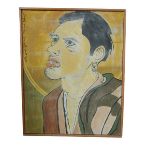 Late 20th Century Japanese Expressionist Dry Brush Portrait of a Man, Framed