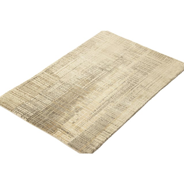 Rug & Kilim Rug & Kilim’s Abstract Rug With Beige-Brown and Cream Striae & Geometric Pattern For Sale - Image 4 of 8