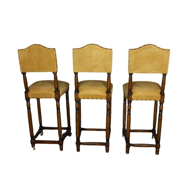 Vintage Suede Barstools With Nail Head Detail - Set of 3 For Sale In Miami - Image 6 of 9