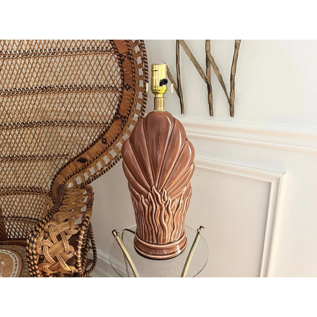 Chocolate 1950s Scallop Shell Lamp & Shade For Sale - Image 8 of 18