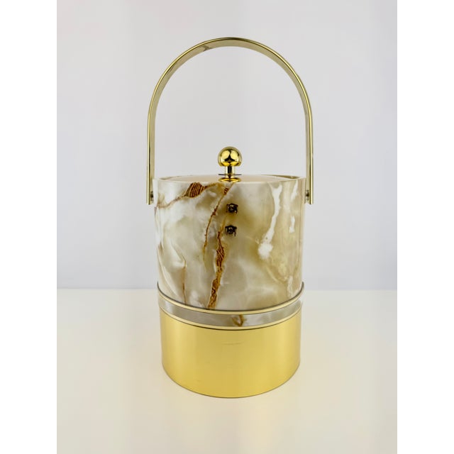 Vintage Mid Century Modern Faux Onyx and Gold Ice Bucket With Handle For Sale - Image 12 of 14