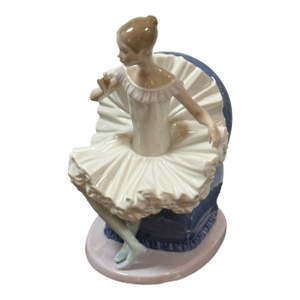 Lladró Sitting Ballerina in Plush Blue Chair From the Tribute to the Ballerina Collection Porcelain Figurine, Signed