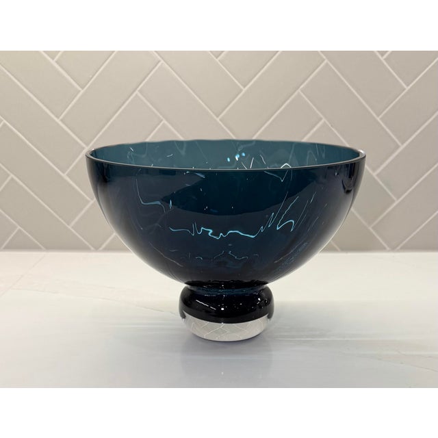 Global Views Global Views Blue Ball Footed Bowl Small Hand Blown Polish Art Glass (Listing 2) For Sale - Image 4 of 11