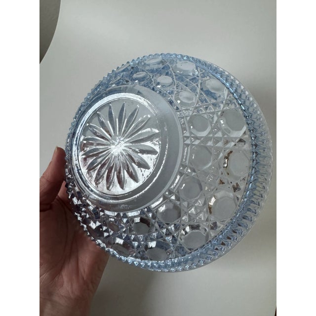 Glass Vintage Indiana Glass Windsor/ Royal Brighton Light Blue Bowl in a Button and Woven Cane Pattern For Sale - Image 7 of 8