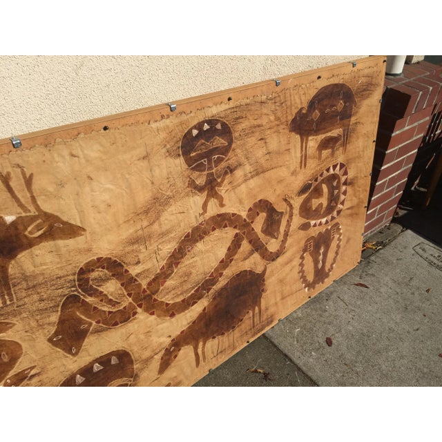 1970s Vintage Tapa Cloth Hand Painted Tiki 1970's For Sale - Image 5 of 7