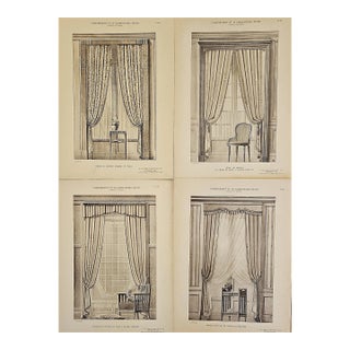 C1920s-Set of 4-French Antique Architectual Interior Design Lithographs For Sale