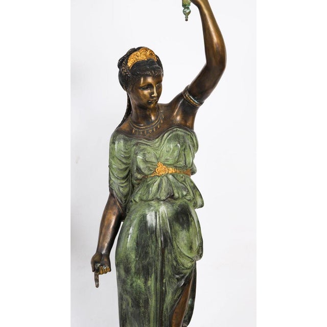 Antique Bronze Libertas Figural Torcheres Lamps by F. De Luca, 20th Century, Set of 2 For Sale - Image 14 of 18