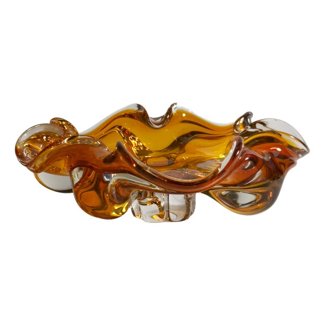 Amber Murano Glass Vide Poche, 1970s For Sale