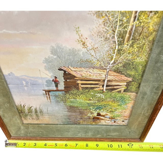 Late 19th Century Signed by E. Buffet Victorian Oil on Porcelain Painting of a River Scene For Sale - Image 9 of 12