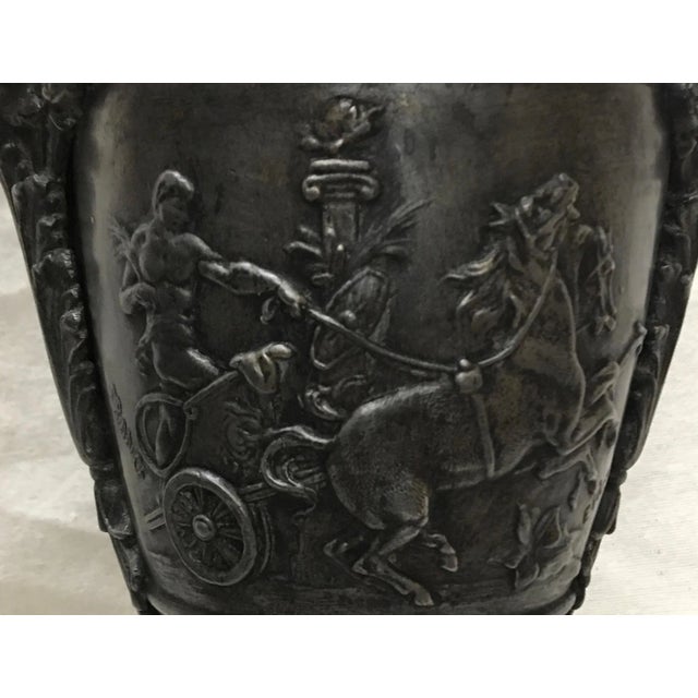 Classical spelter urn lamp, marble base, circa 1920, signed "Picaud", (Emile Louis Picaud, 1833-1915) listed French...
