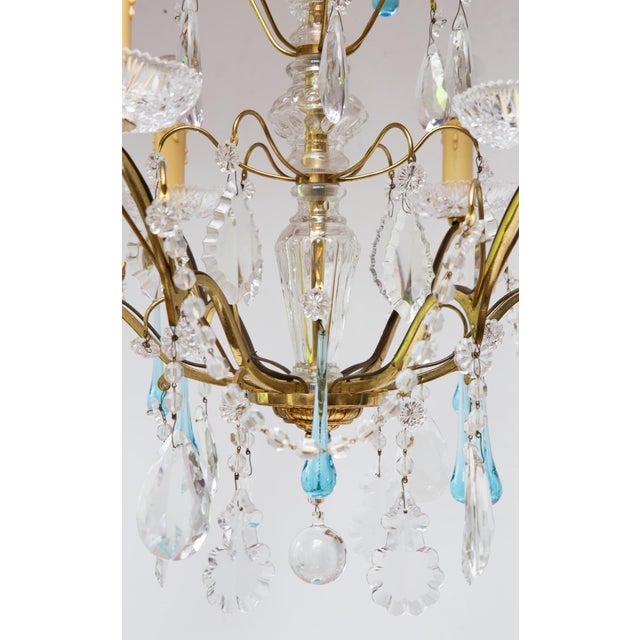 1970s French 6-Arm Chandelier in Brass and Crystals, 1960s For Sale - Image 5 of 8