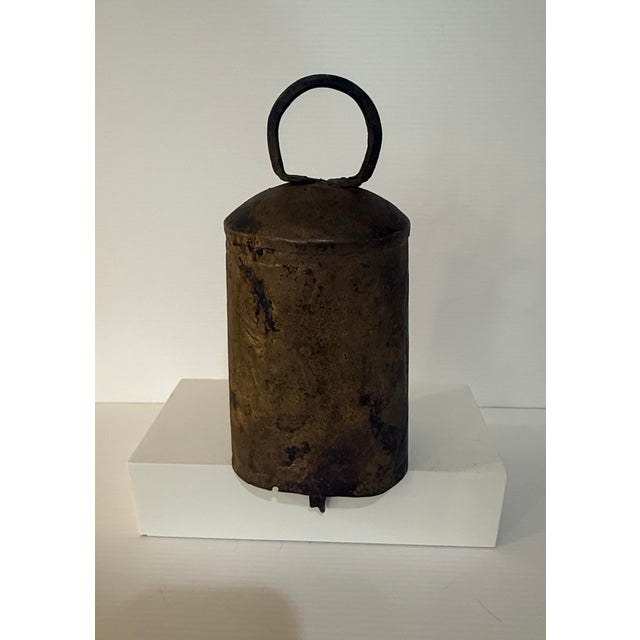 Antique Hand-Forged Iron Cow Bell, Primitive Rustic Farmhouse Decor 7.5” Tall For Sale - Image 4 of 11