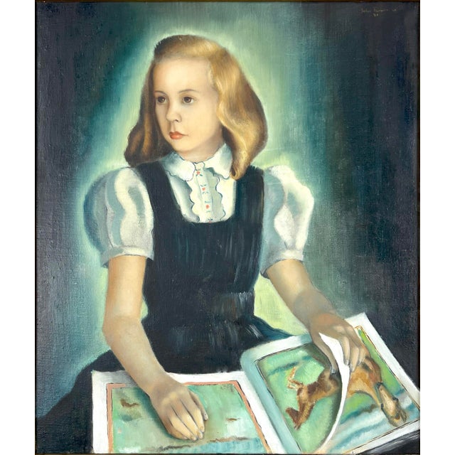 Figurative Young Girl With Horse Illustrations Original Oil on Linen by John Turner 1941 For Sale - Image 3 of 7