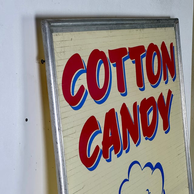 Metal Salvaged Mid 20th Century Fairground "Cotten Candy" Aluminum Sign For Sale - Image 7 of 8