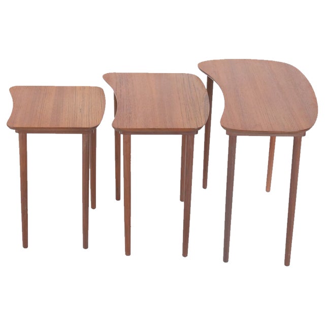Danish Asymmetrical Teak Nesting Tables, 1960s, Set of 3 For Sale