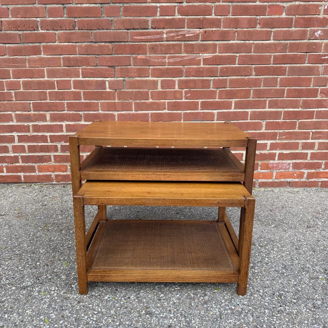 Mid 20th Century Mid Century Modern Nesting Side Tables With Cane Shelves For Sale - Image 5 of 12
