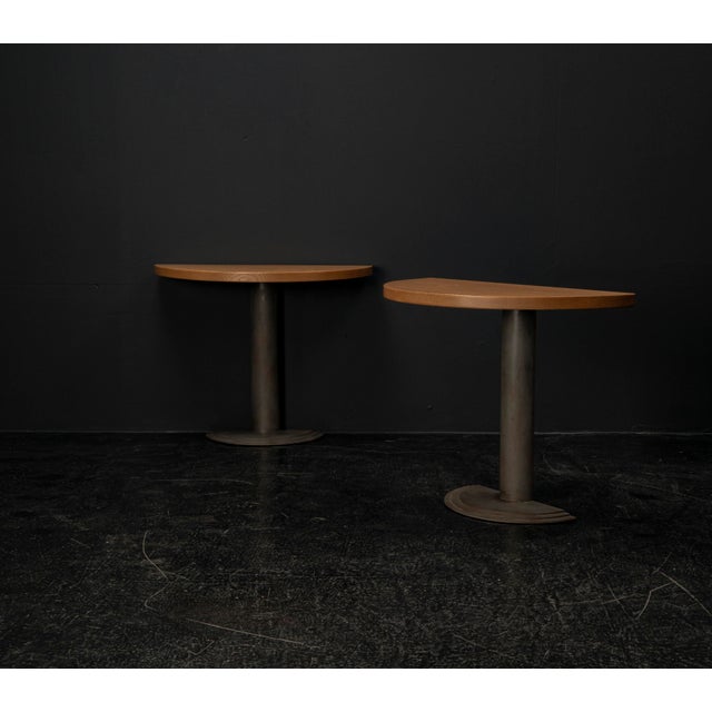 Steel and Oak Console Table, 1980s, Set of 2 For Sale - Image 12 of 18