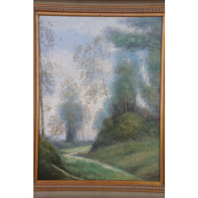 L. Stephano Impressionist Cattle Along Forest Path Landscape Oil Painting 51" For Sale - Image 6 of 12