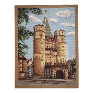 Rosemary Pipkin Jackson (American 20th Century) Old Gate in Basel, Needlework Panel, Signed For Sale