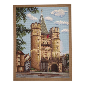 Rosemary Pipkin Jackson (American 20th Century) Old Gate in Basel, Needlework Panel, Signed