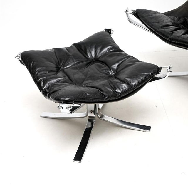 Set of Vintage Chrome and Leather Falcon Chair and Ottoman by Sigurd Ressel for Vatne Møbler, 1960s, Set of 2 For Sale - Image 11 of 14