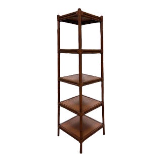 Vintage Rattan Leather Wrapped McGuire Style Etagere For Sale