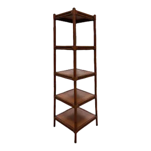 Vintage Rattan Leather Wrapped McGuire Style Etagere