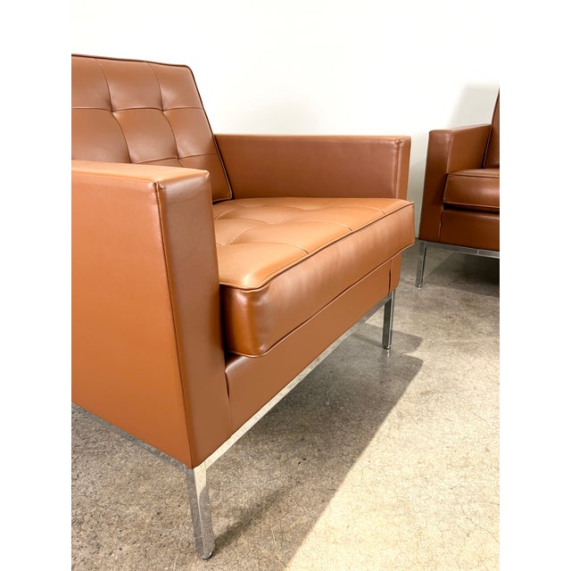 Metal Florence Knoll for Knoll Studios “Lounge Chairs” in Leather With Chrome Bases. For Sale - Image 7 of 11