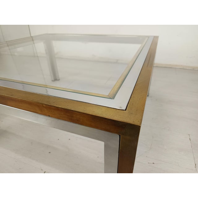 Gold Italian Coffee Table in Brass and Chrome, 1970s For Sale - Image 8 of 14