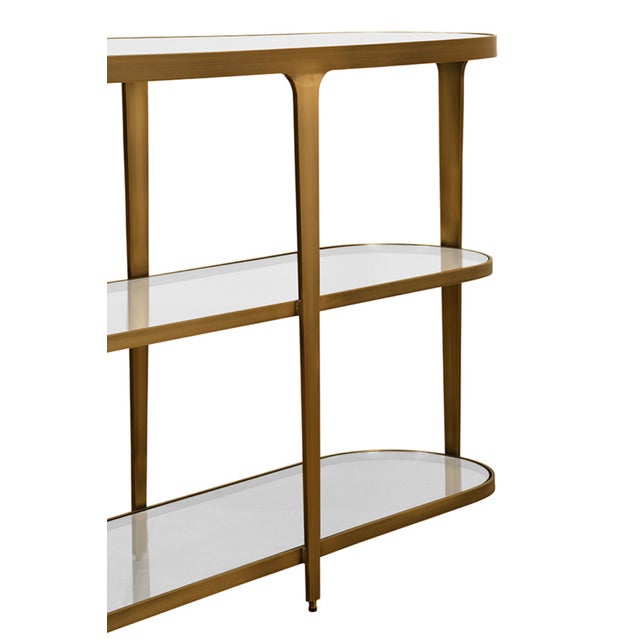 Worlds Away Matthew Izzo Home Addison Three Tier Antique Brass and Glass Console Table For Sale - Image 4 of 4