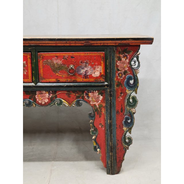 Antique Early 20th Century Chinese Red Lacquer Altar / Console Table For Sale In Denver - Image 6 of 15