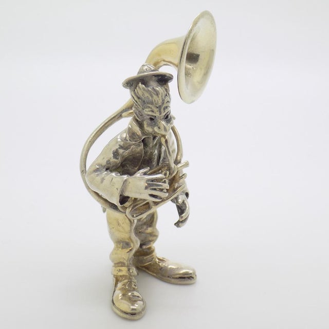 Metal Vintage Italian Handmade Genuine Silver Angini Branded Circus Musician Figurine, 1970s For Sale - Image 7 of 14