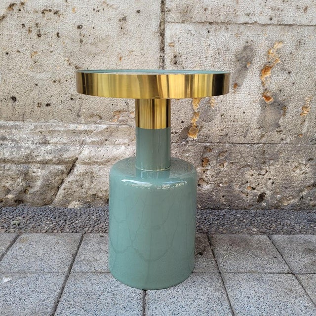 Glossy Aluminum, Enamel and Jade Side Table, France, 1990s For Sale - Image 3 of 18