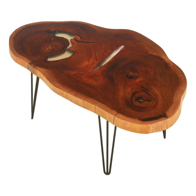 Handcrafted Live Edge Mahogany Wafer Coffee Table For Sale