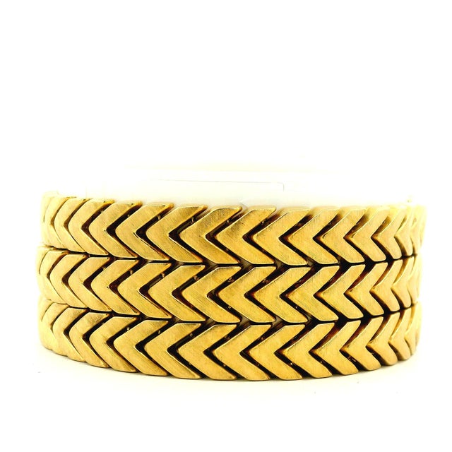 Metal Vintage Italian 18k Gold Three-Row Chevron Bracelet, Circa 1970 For Sale - Image 7 of 10