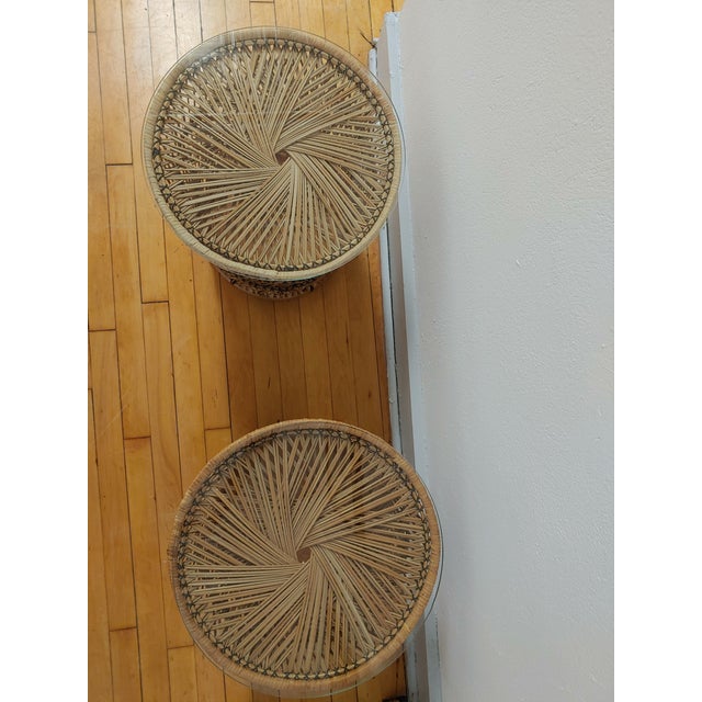 Wood Vintage Franco Albini Style Rattan & Wicker Coffee Table & End Tables, Set of 3 For Sale - Image 7 of 10