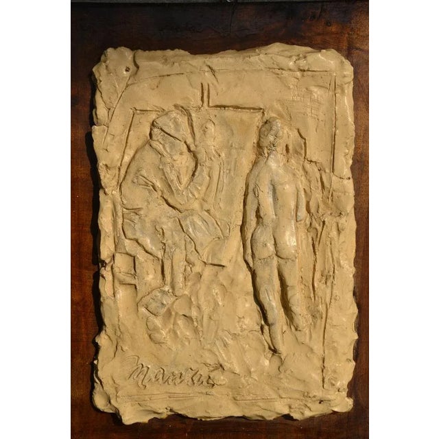 Single piece Sculpture "self -portrait with model" cm. 32 x 22 Wax bas -relief year 1943 Wooden base 30 x 40 Archive n °...