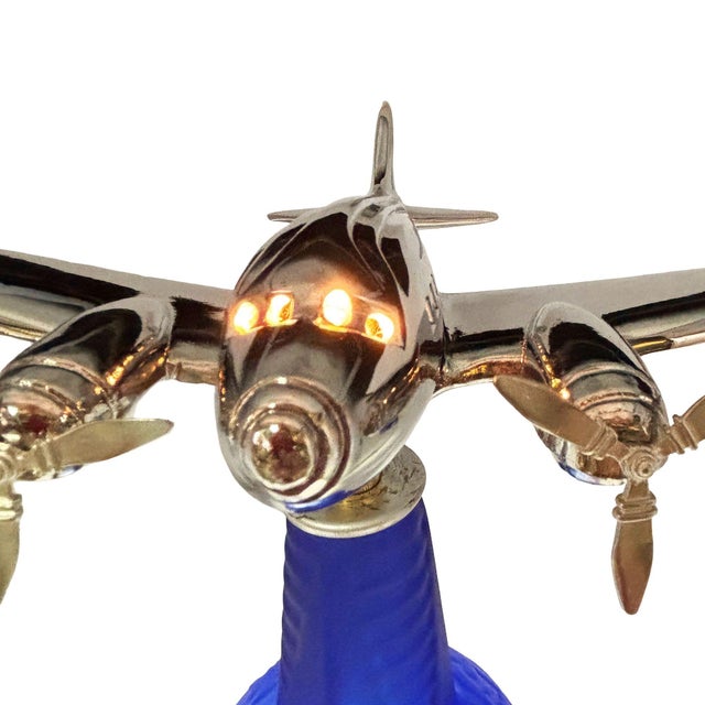 Blue 1939 New York World's Fair Dc-3 Deco Airplane Lamp W/ Propellers by Rick Ramírez For Sale - Image 8 of 10