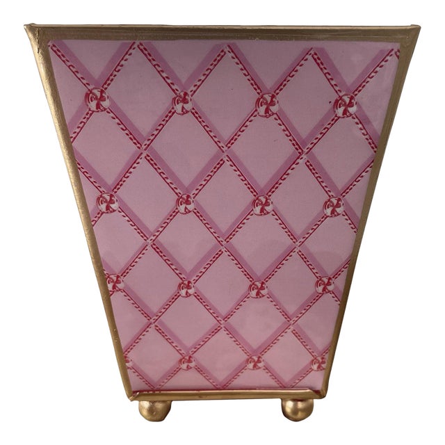 Candy Cane Trellis Holiday Enameled Cachepot For Sale