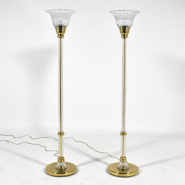 Pair of Vetri Artistica Murano Glass and Brass Torchiers For Sale - Image 4 of 10